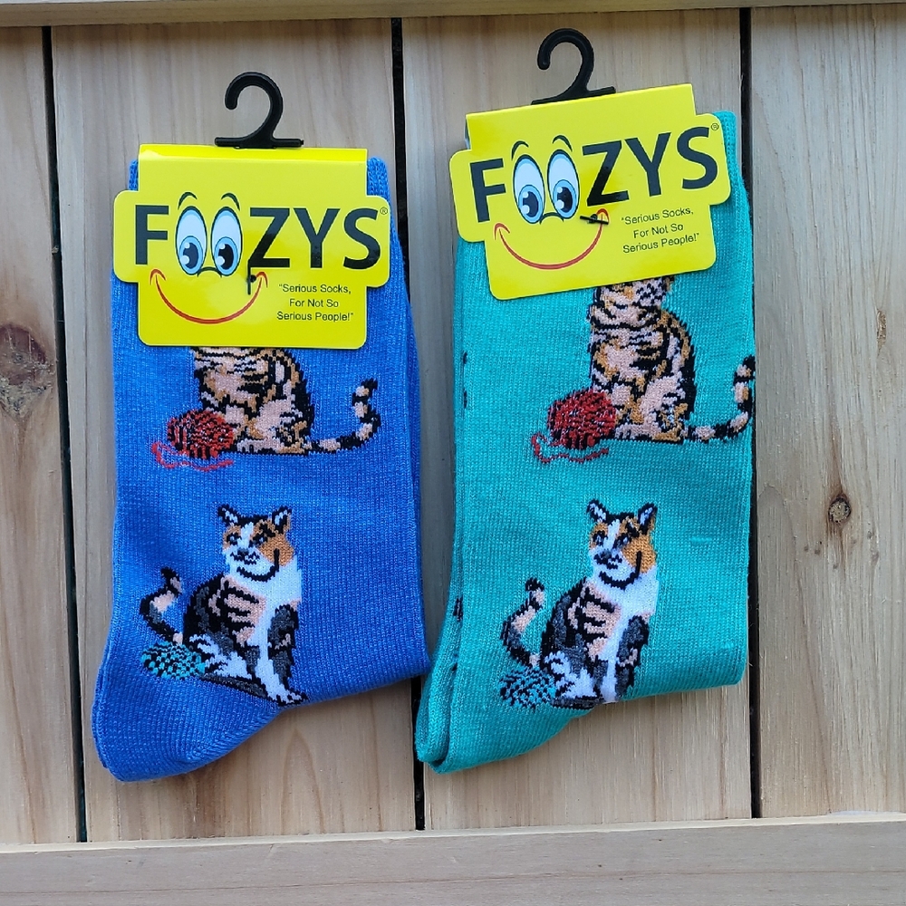 NWT Foozy's Womens's Cat Socks - Blue and Green 2 Pairs
